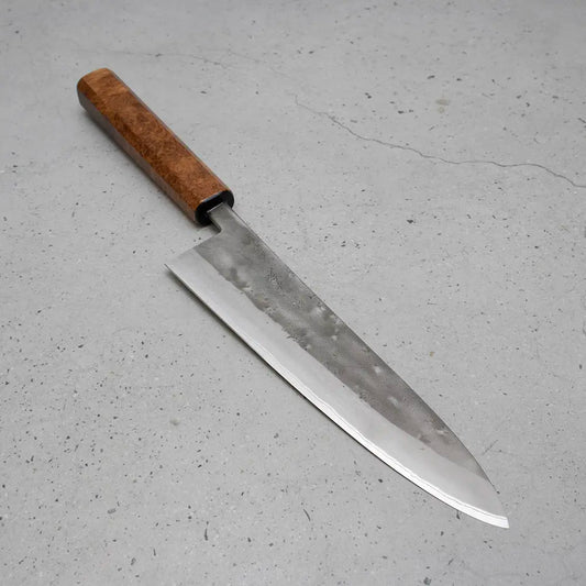 Ohishi x Brook Turner Gyuto 210mm Blue Steel #2 | Amboyna Burl Custom Japanese Knife