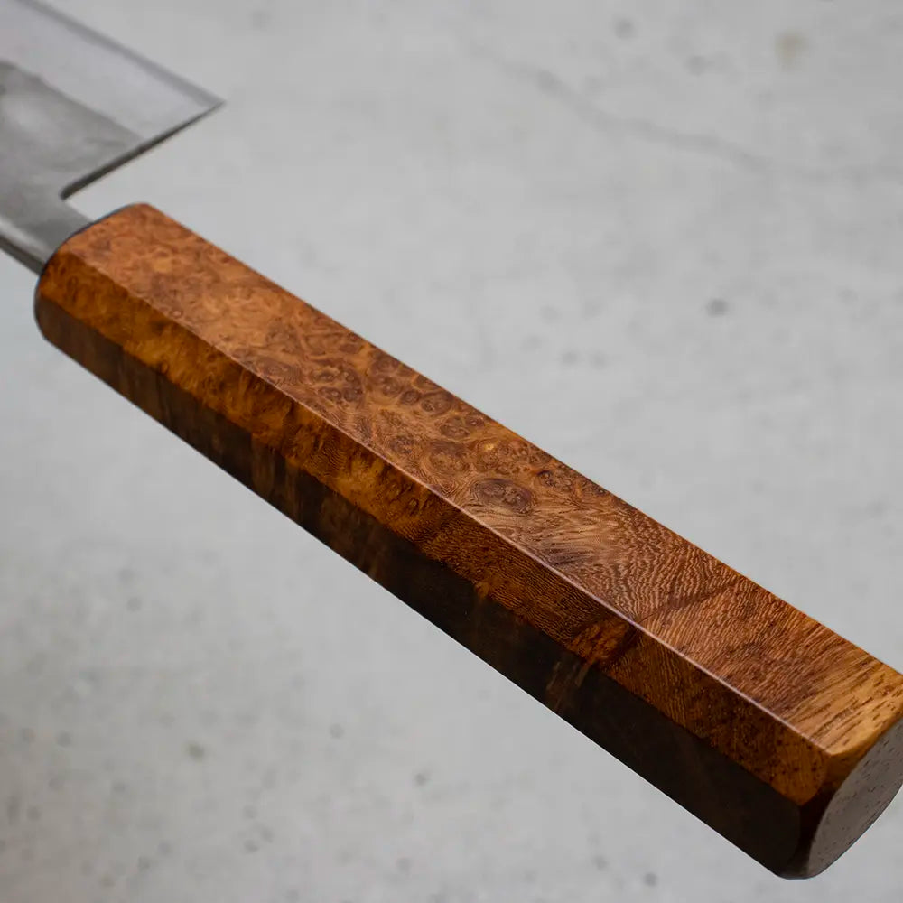 Ohishi x Brook Turner Gyuto 210mm Blue Steel #2 | Amboyna Burl Custom Japanese Knife