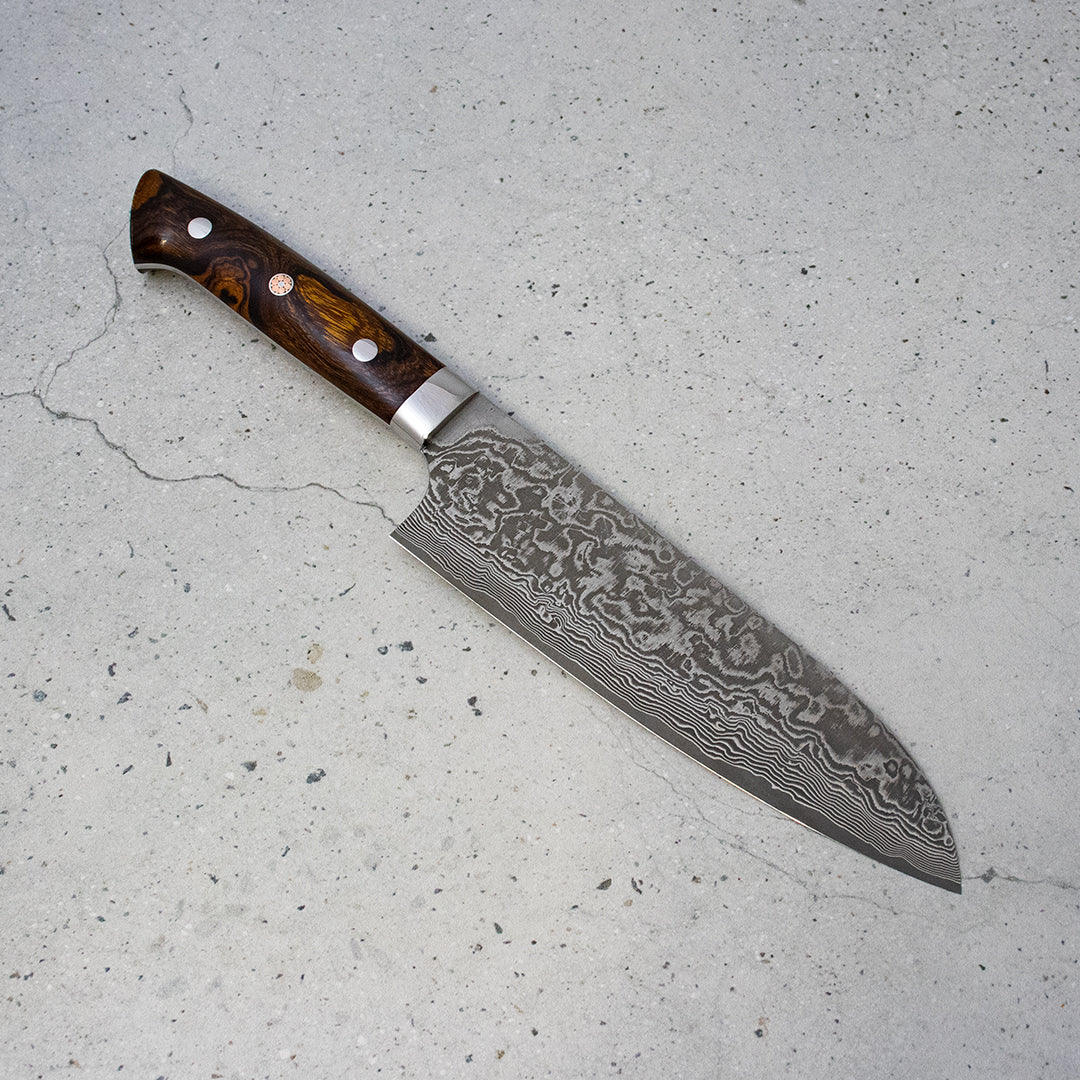 Takeshi Saji Santoku (All purpose Knife) SG2 Damascus, Ironwood handle 180mm