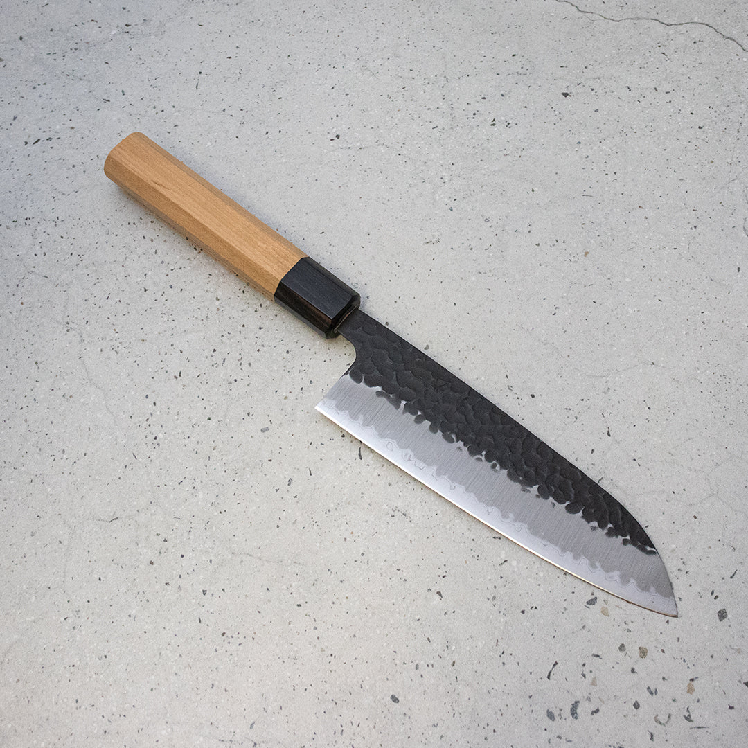 Hitohira Futana Santoku (All purpose Knife) Kuro, Tsuchime, 170mm