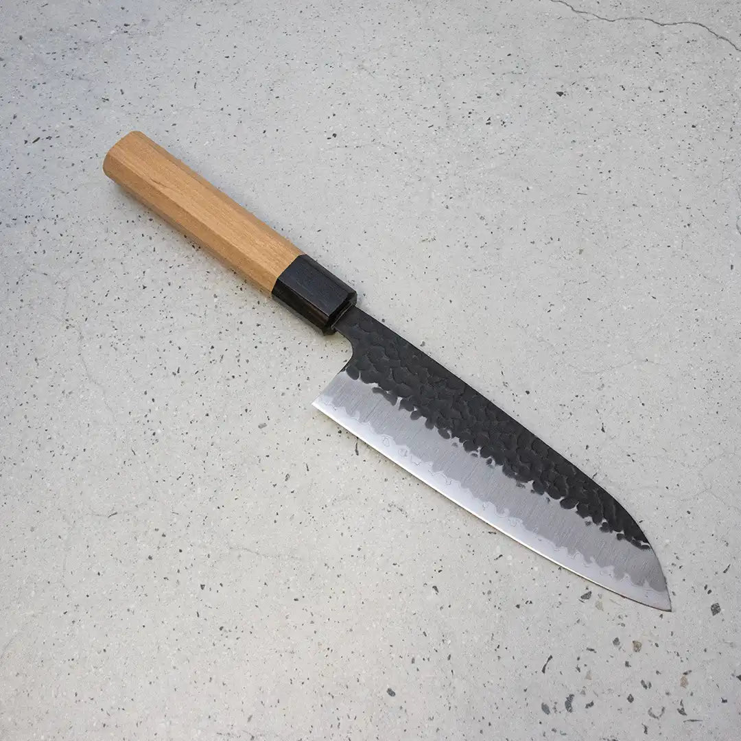Hitohira Futana Santoku (All purpose Knife) Kuro, Tsuchime, 170mm