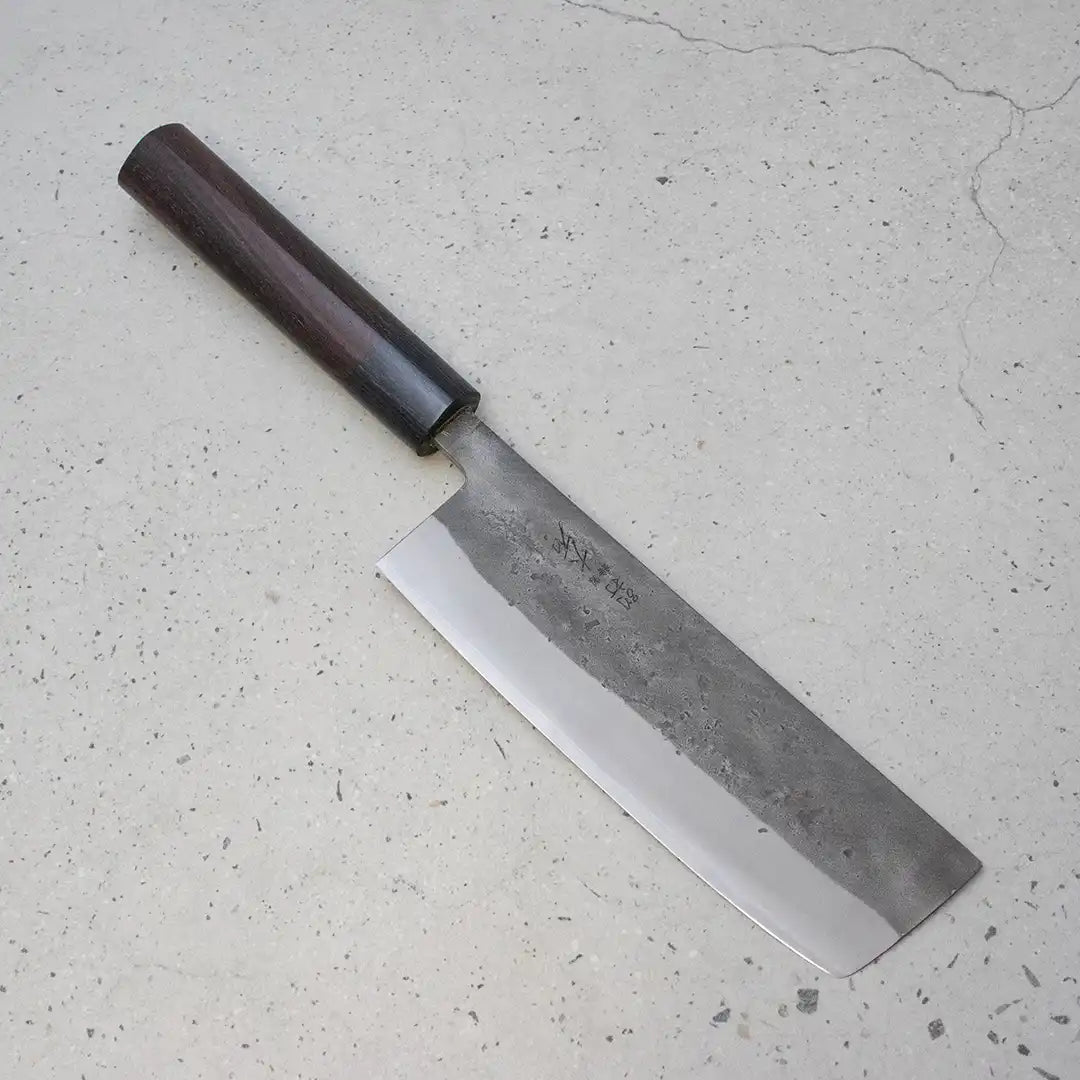 Ohishi, Ohishi knives, japanese knife, nakiri, veg knife, handmade, nashiji, blue #2