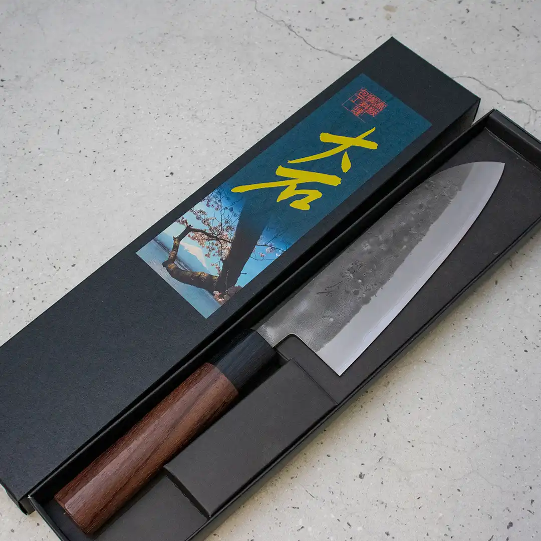 Ohishi, Ohishi knives, japanese knife, santoku, handmade, nashiji, blue #2