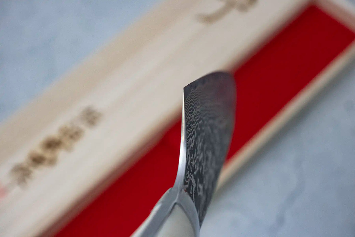 Takeshi Saji Santoku (All purpose Knife) SG2 Damascus, White stag handle 180mm